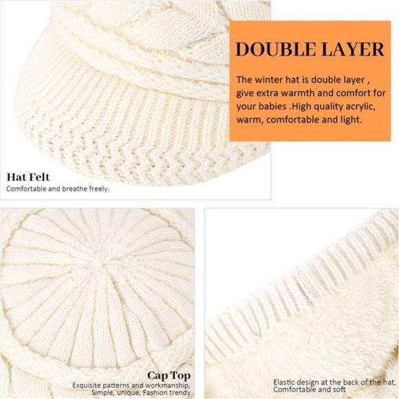 Women\'s 2 Piece Fleece Lined Snow Ski Caps Slouchy Winter Hat with Visor, main image 6
